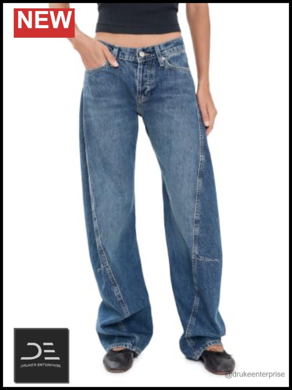 Low Rise Flared Twisted Seam Jeans 100% Cotton Classic Fit